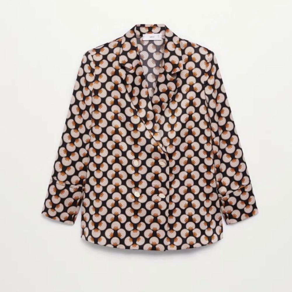 Mango Black and Orange Floral Blazer